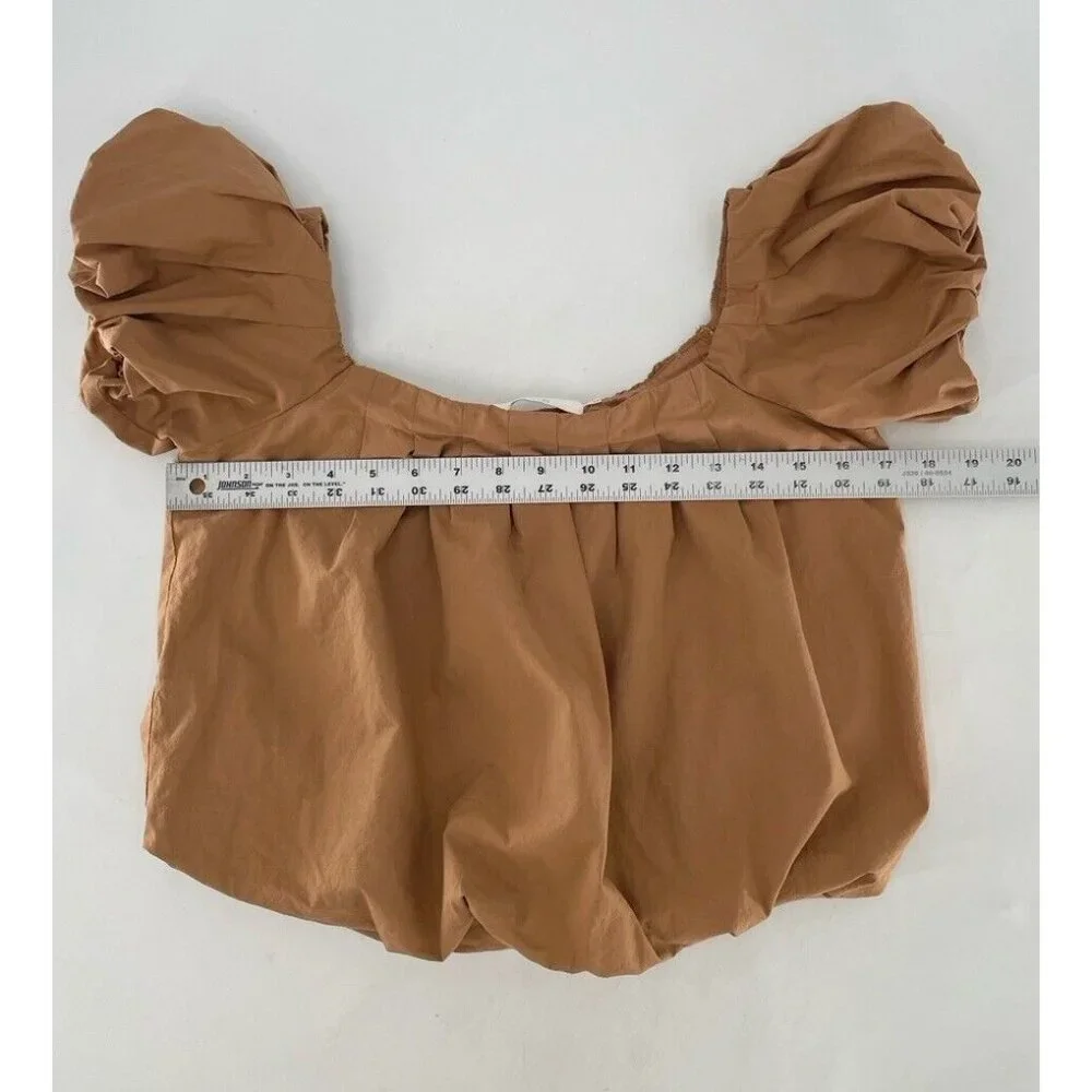 Astr The Label Women's Puff Sleeve Tan Off The Shoulder Top, Small, Boho Peasant